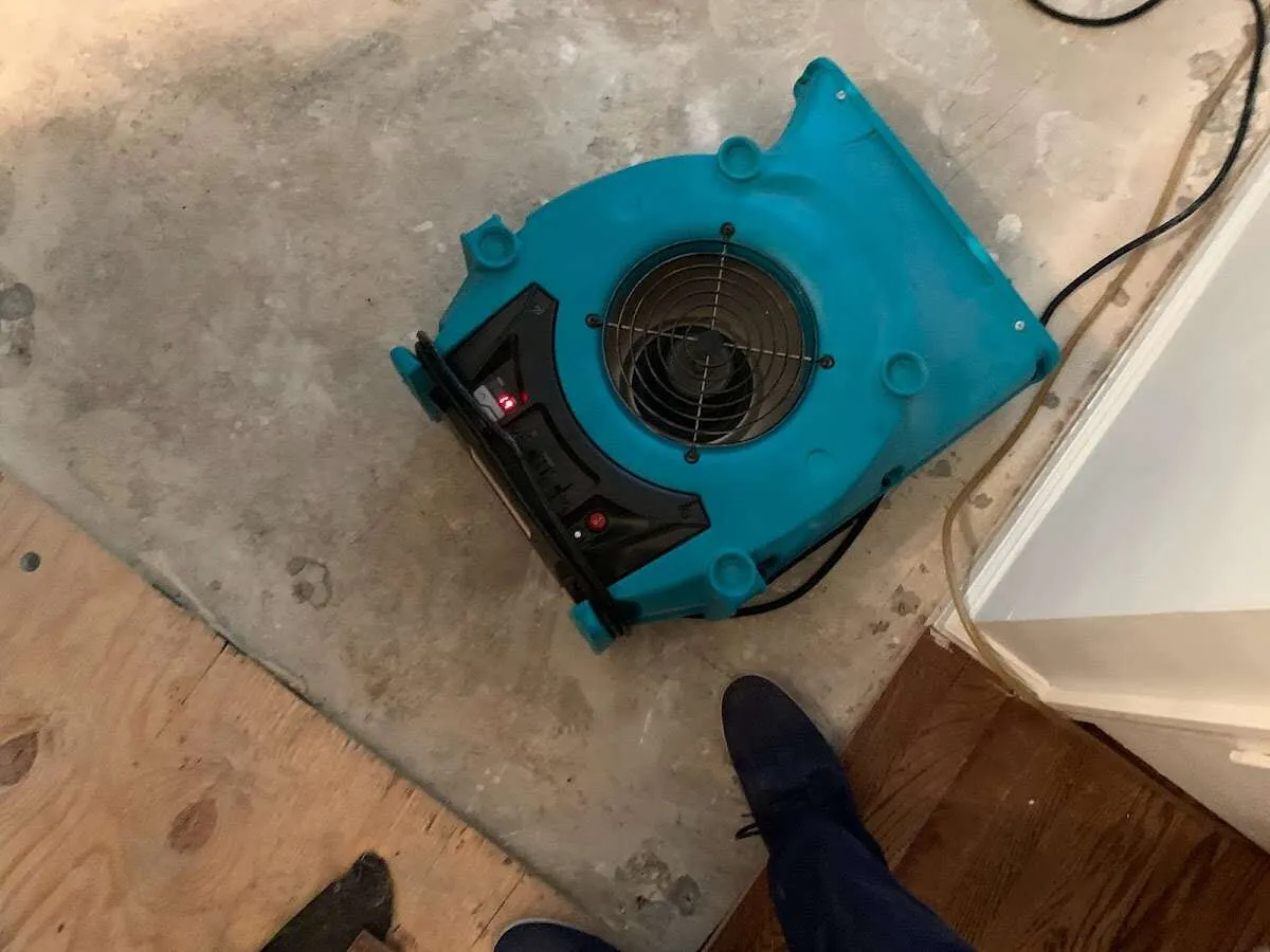 Air mover drying subfloor during Leak Detection & Repair in Aberdeen